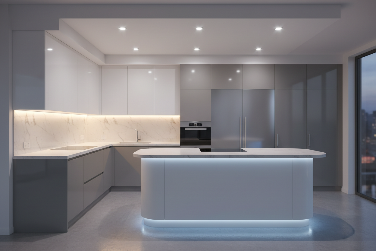 modern kitchen with led lights